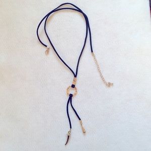 Black gold Long necklace with suede string
